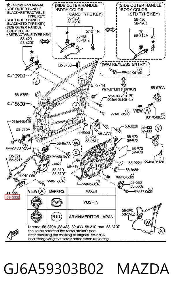 Moldura de manija interior de puerta delantera izquierda GJ6A59303B02 Mazda