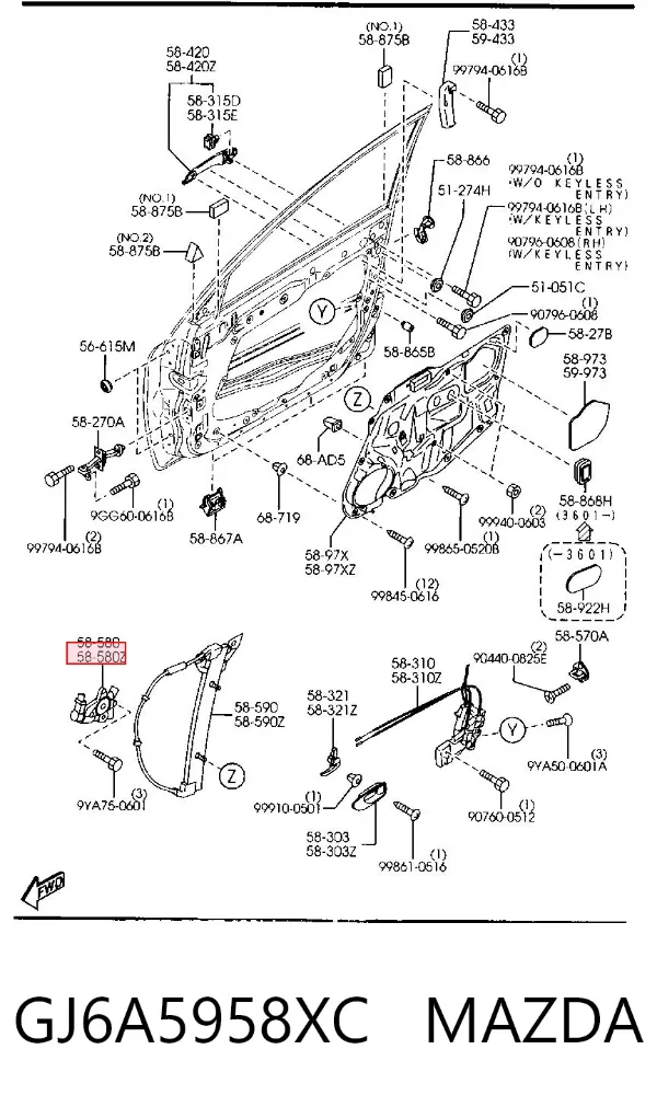 Motor del elevalunas eléctrico GJ6A5958XC Mazda