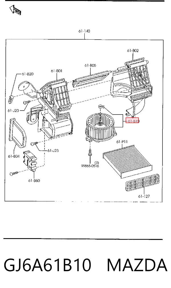 Ventilador habitáculo GJ6A61B10 Mazda