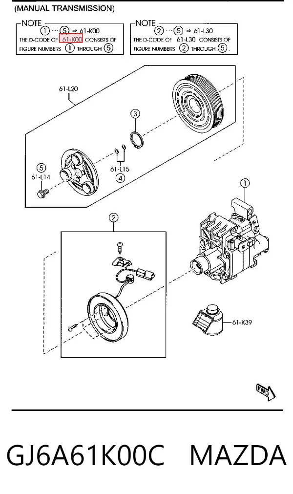 Compresor de aire acondicionado GJ6A61K00C Mazda