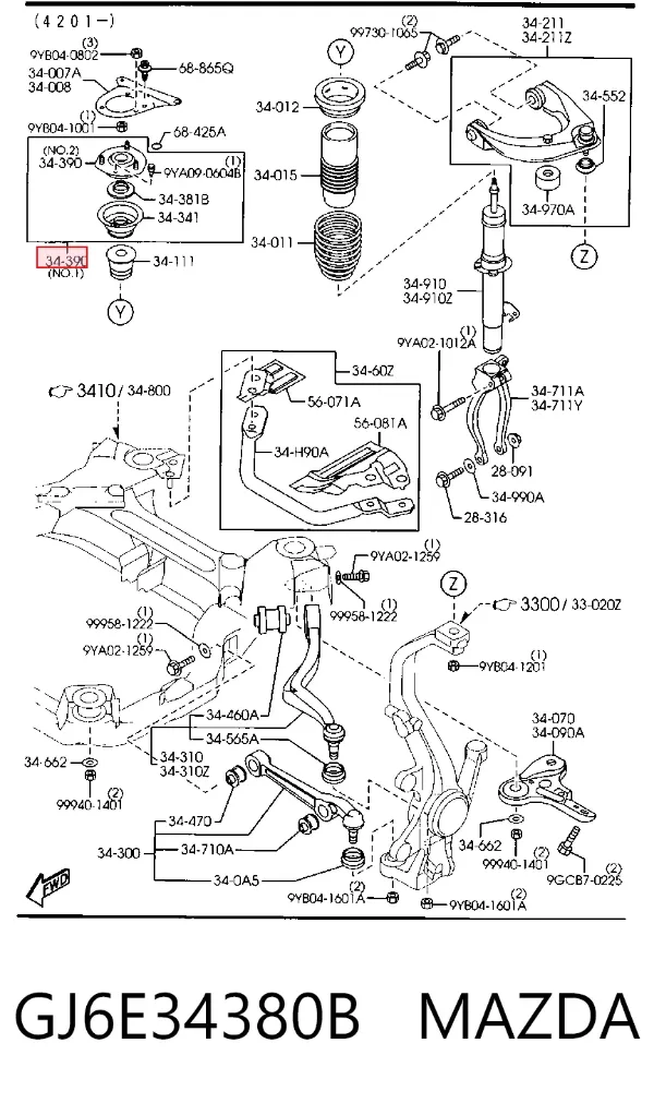 Soporte del amortiguador delantero GJ6E34380B Mazda