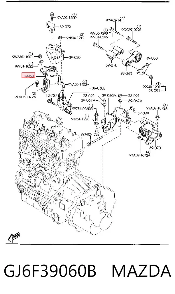 Soporte de motor derecho GJ6F39060B Mazda