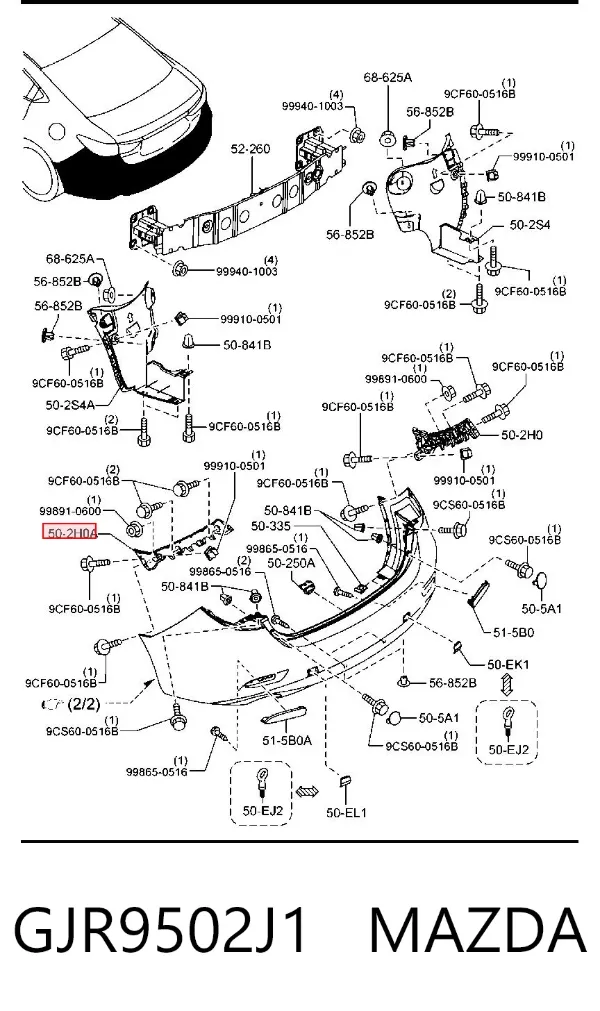 Soporte de parachoques trasero izquierdo GJR9502J1 Mazda