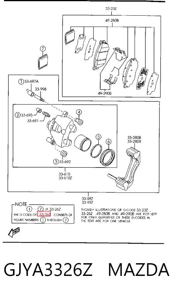 Kit de reparación de pinzas de freno GJYA3326Z Mazda