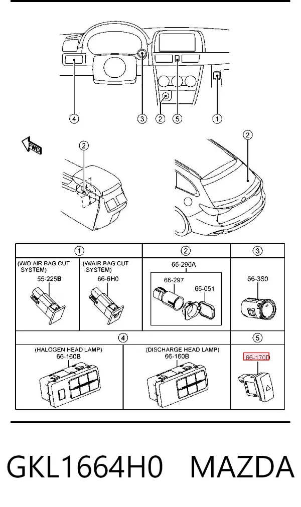Boton de luz de emergencía Mazda 6 GJ, GL