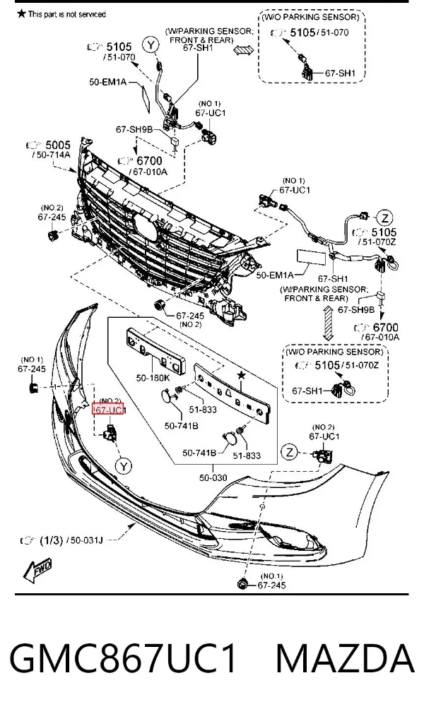 Sensor de estacionamiento delantero/trasero central GMC867UC1 Mazda