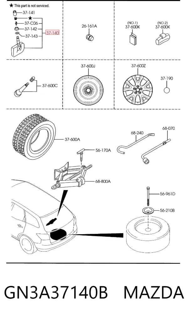 Sensor de presión de neumáticos GN3A37140B Mazda