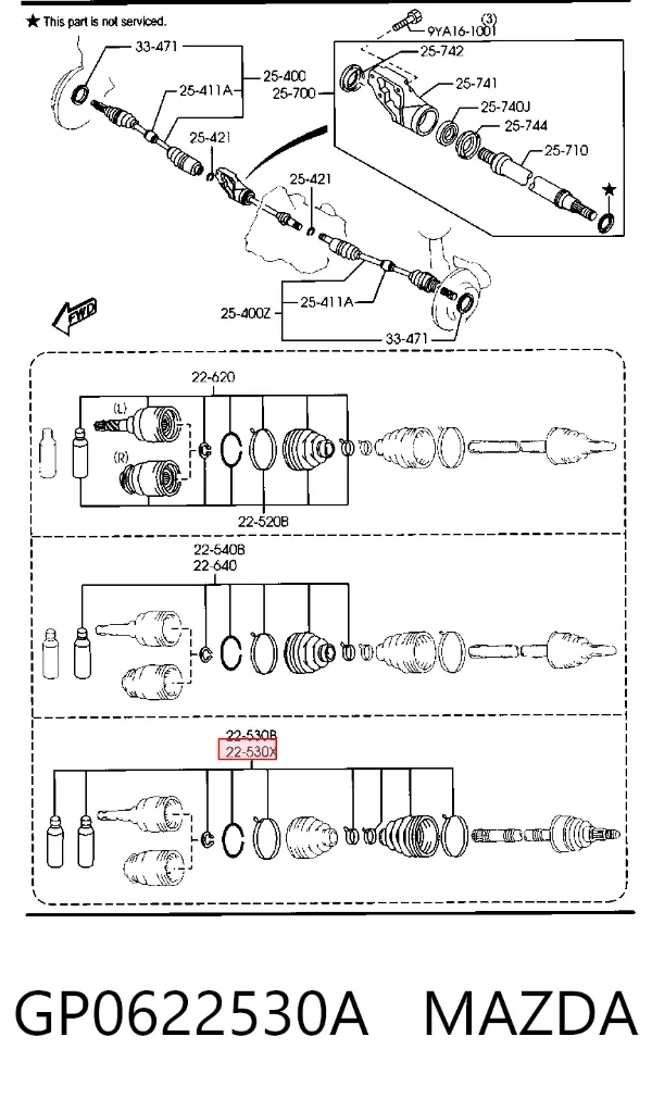 Fuelle exterior izquierdo de junta homocinética GP0622530A Mazda