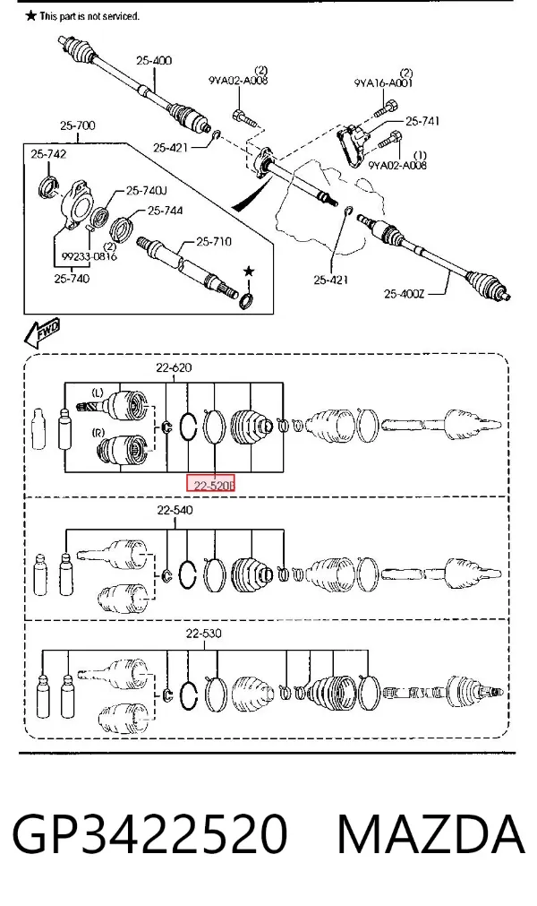 Junta homocinética interna delantera derecha GP3422520 Mazda
