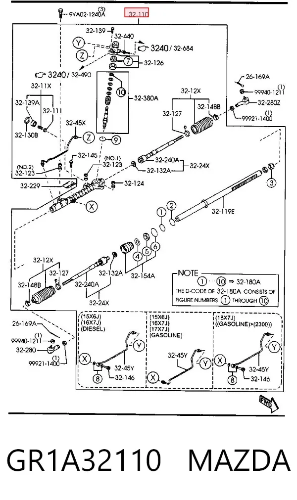Cremallera de dirección GR1A32110 Mazda