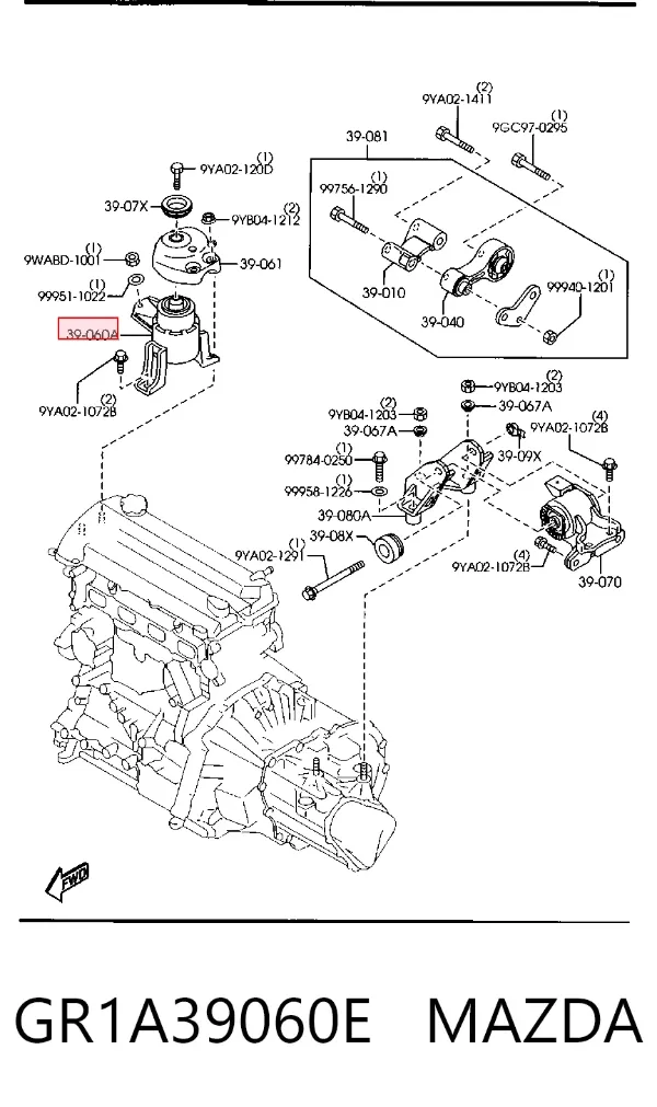 Soporte de motor derecho GR1A39060E Mazda