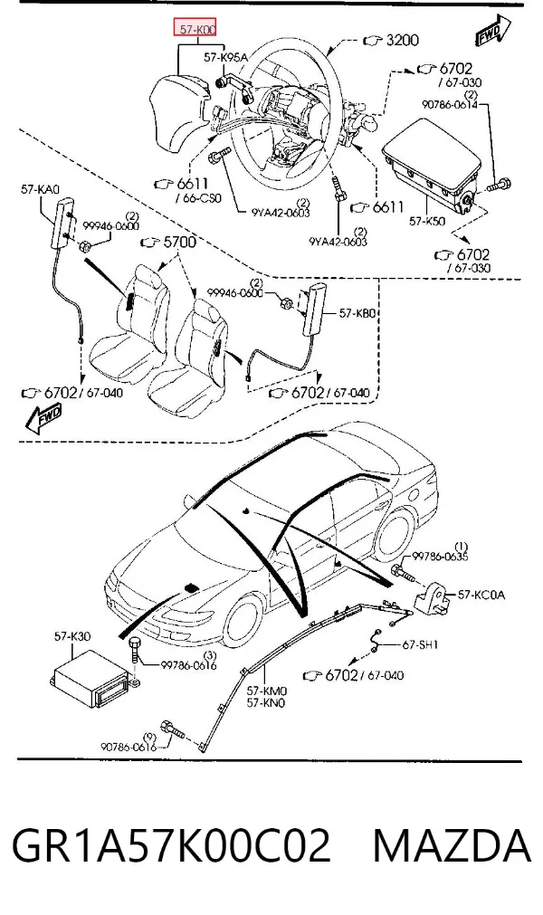 Airbag de volante GR1A57K00C02 Mazda