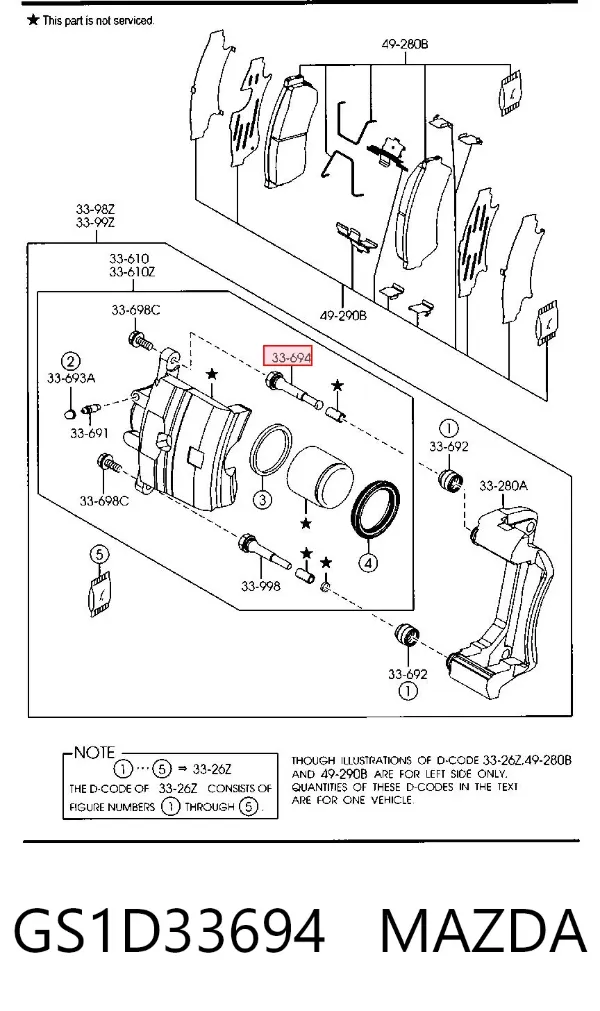 Pasador guía superior de la pinza de freno delantera GS1D33694 Mazda
