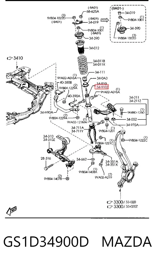 Amortiguador delantero izquierdo GS1D34900D Mazda