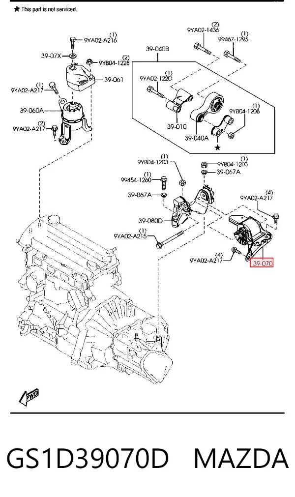 Soporte izquierdo del motor GS1D39070D Mazda