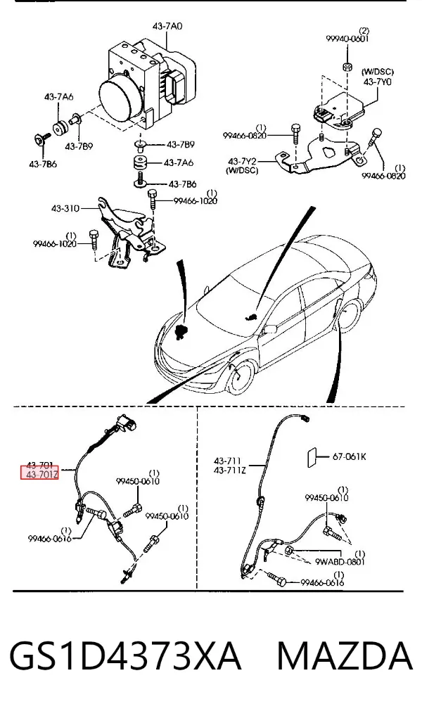 Sensor ABS delantero izquierdo GS1D4373XA Mazda