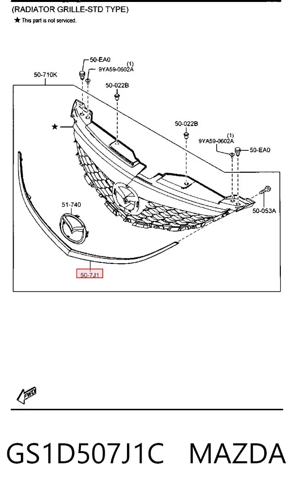 Moldura inferior de la parrilla del radiador GS1D507J1C Mazda