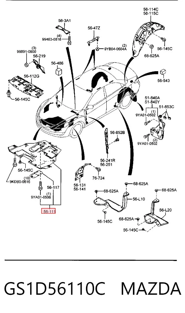 Protección motor / empotramiento GS1D56110C Mazda