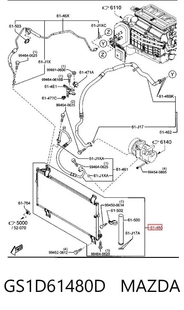 Condensador aire acondicionado GS1D61480D Mazda