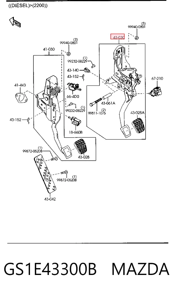 Pedal de freno GS1E43300B Mazda