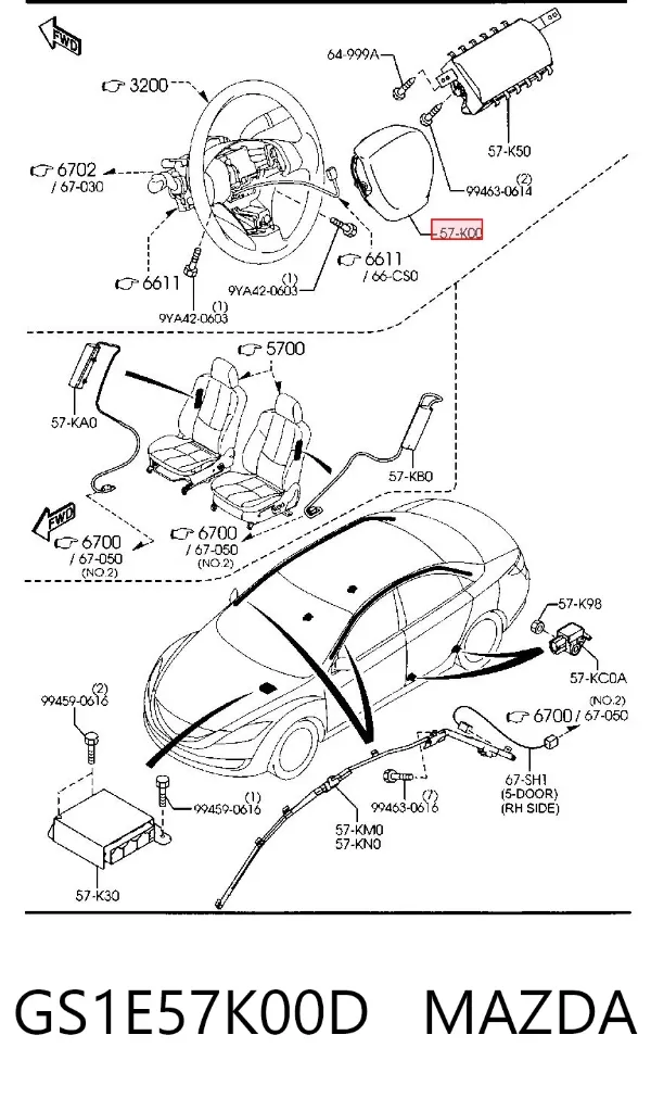 Airbag de volante GS1E57K00D Mazda
