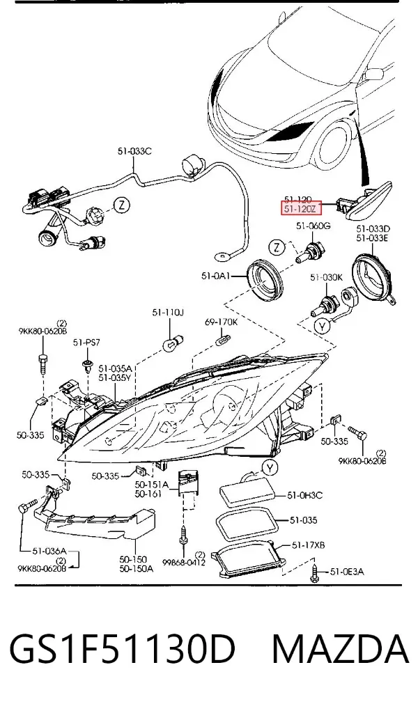 Luz intermitente de guardabarros izquierdo GS1F51130D Mazda