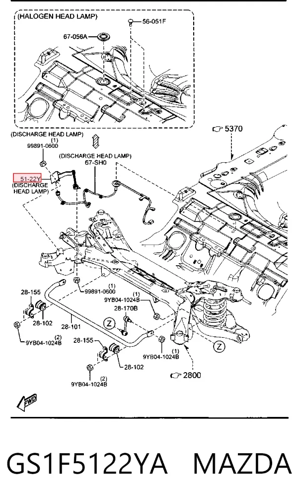 Sensor de nivel de carrocería trasero GS1F5122YA Mazda