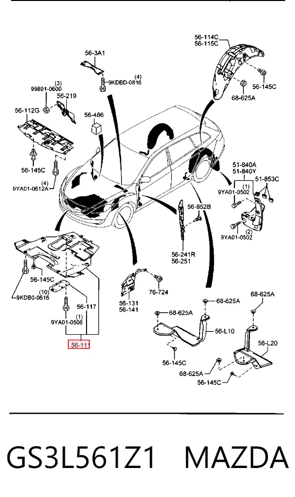 Protección motor / empotramiento GS3L561Z1 Mazda