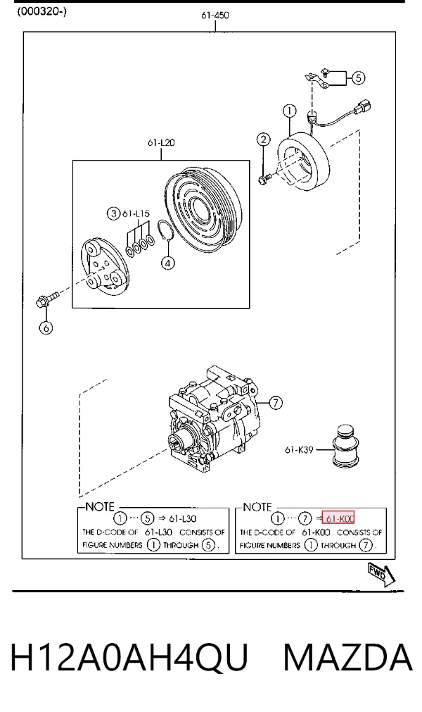 Compresor de aire acondicionado H12A0AH4QU Mazda