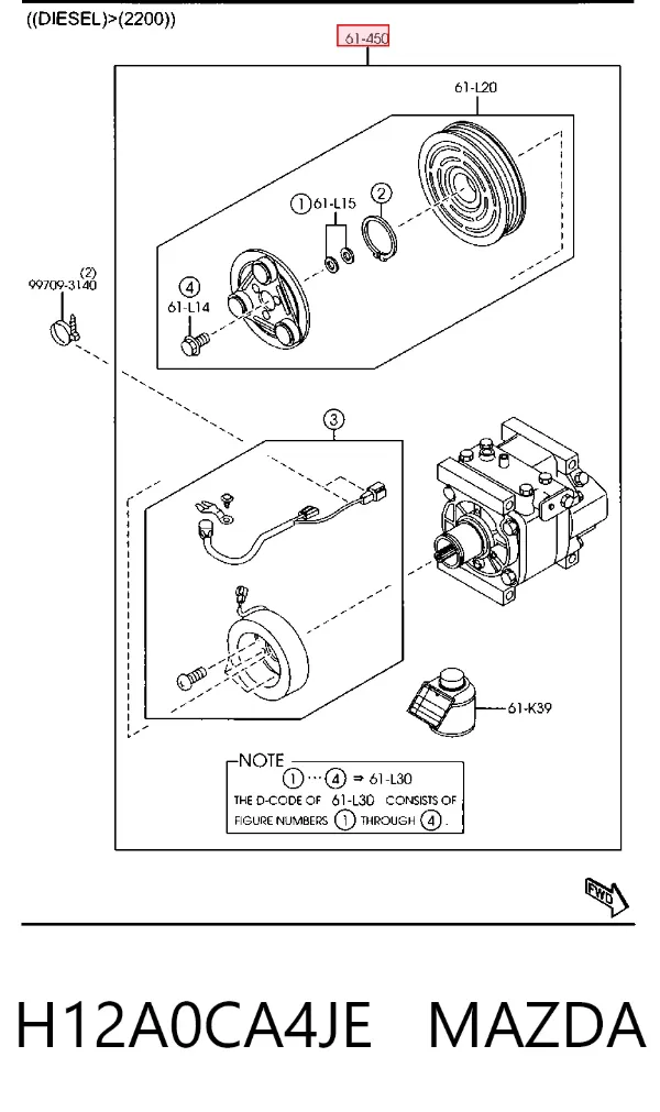Compresor de aire acondicionado H12A0CA4JE Mazda