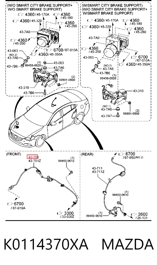 Sensor ABS K0114370XA Mazda