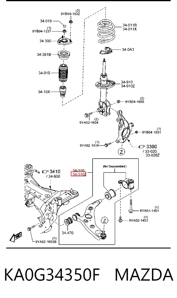 Brazo inferior izquierdo de la suspensión delantera KA0G34350F Mazda