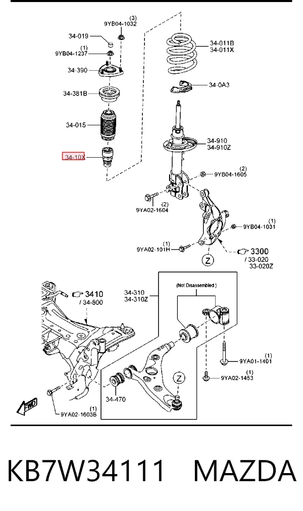 Tope de amortiguador delantero KB7W34111 Mazda