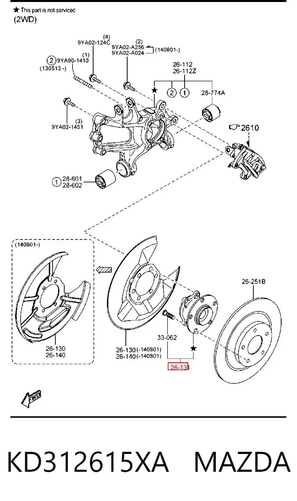 Cubo de rueda trasero KD312615XA Mazda