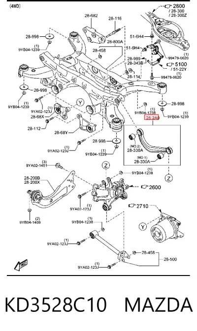 Brazo superior de suspensión trasera izquierdo/derecho MAZDA KD3528C10