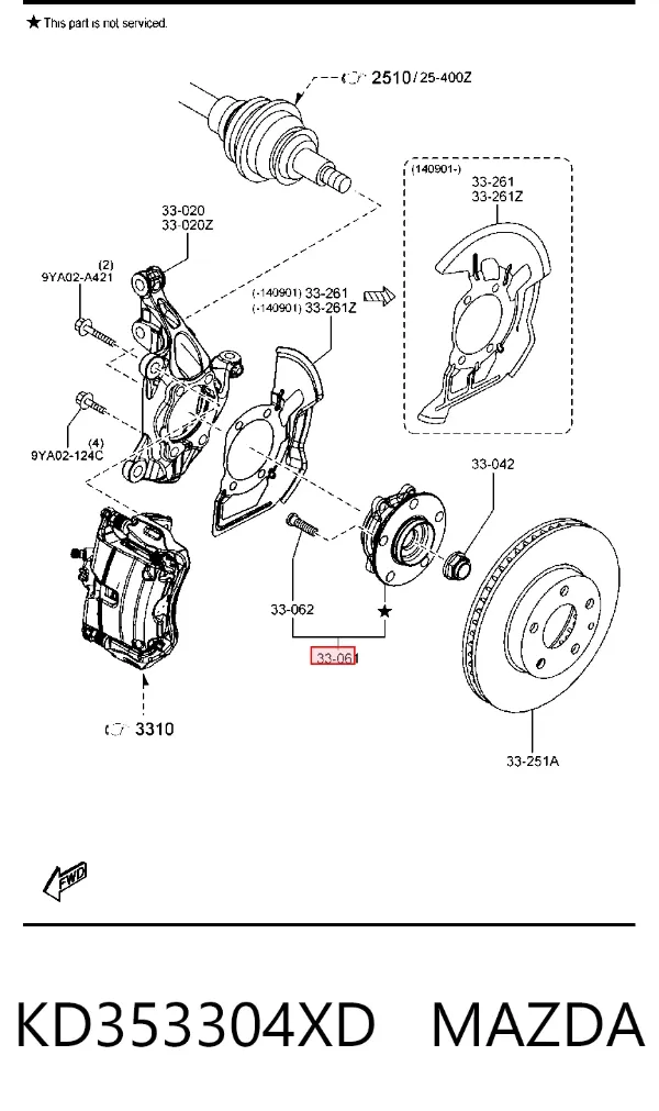 Buje de rueda delantero KD353304XD Mazda