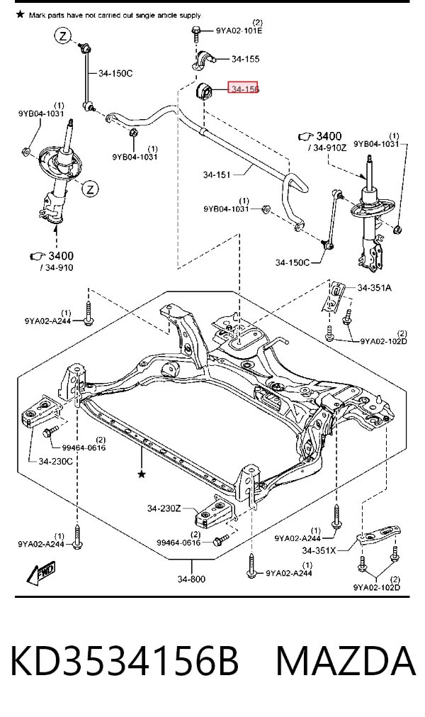 Buje de barra estabilizadora delantera KD3534156B Mazda