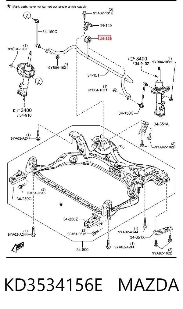 Buje de barra estabilizadora delantera KD3534156E Mazda