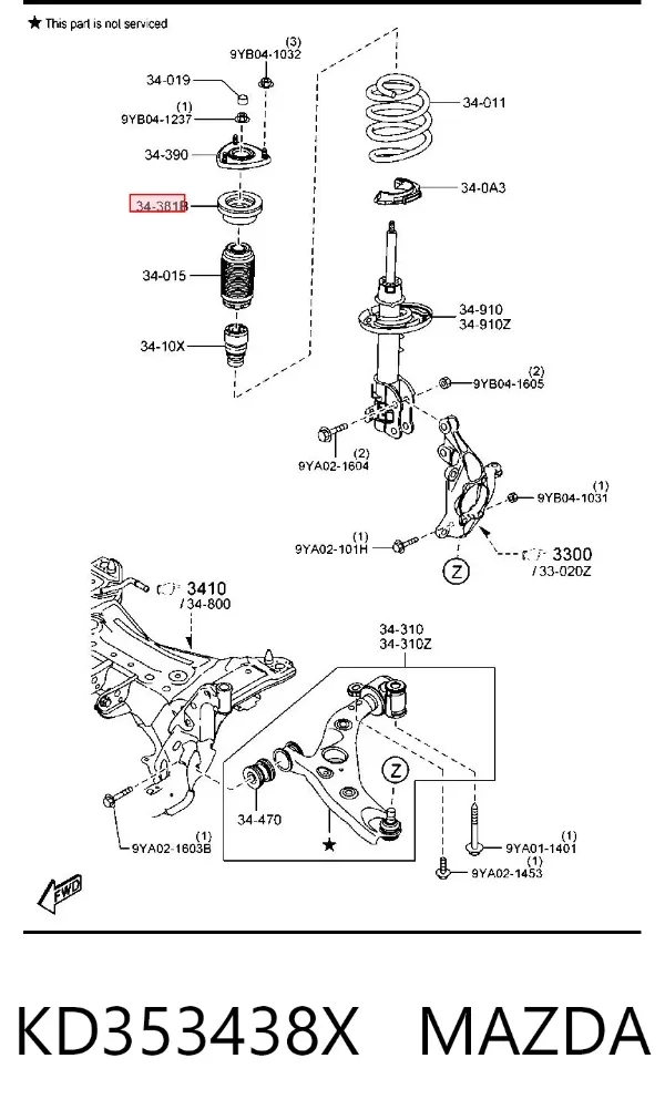 Rodamiento de soporte del amortiguador delantero KD353438X Mazda