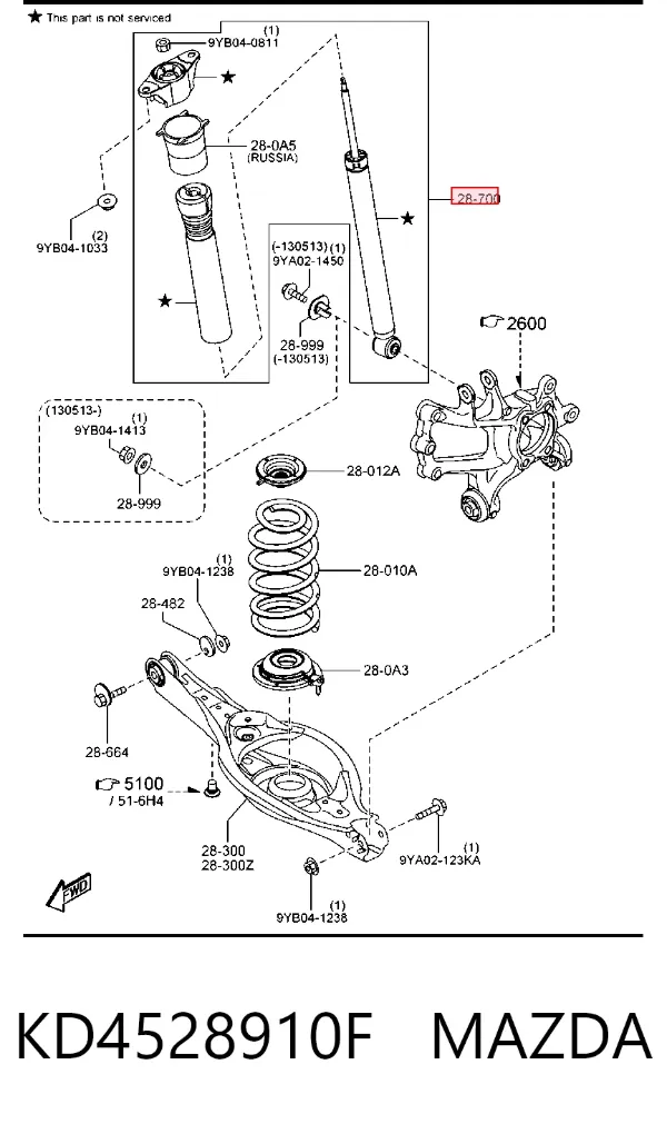Amortiguador trasero KD4528910F Mazda