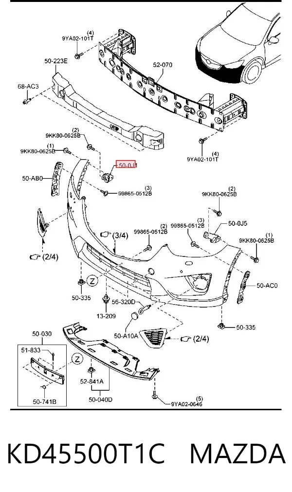 Soporte exterior derecho del parachoques delantero KD45500T1C Mazda