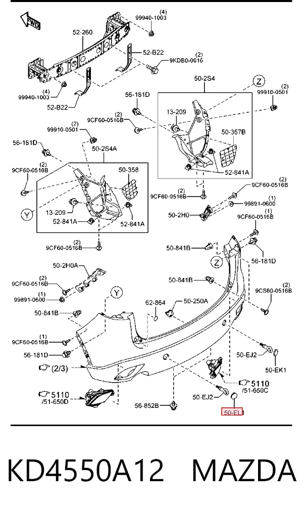 Tapa de gancho de remolque trasero del parachoques KD4550A12 Mazda