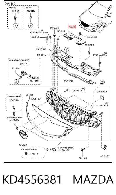 Cubierta superior del panel frontal (soporte del radiador) MAZDA KD4556381