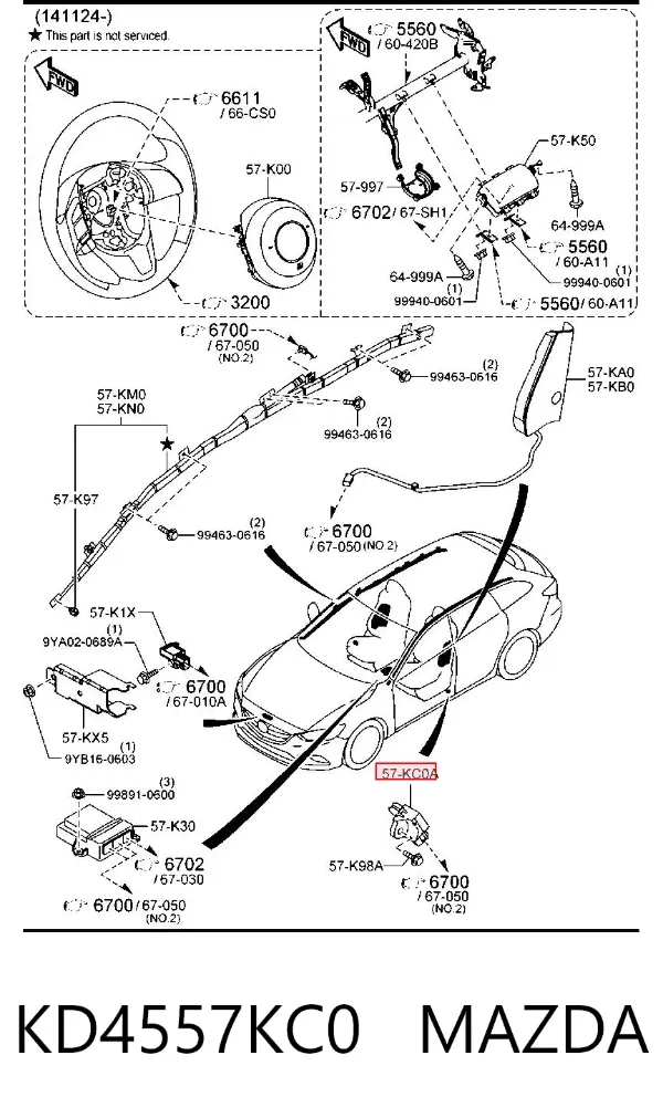 Sensor de airbag delantero KD4557KC0 Mazda