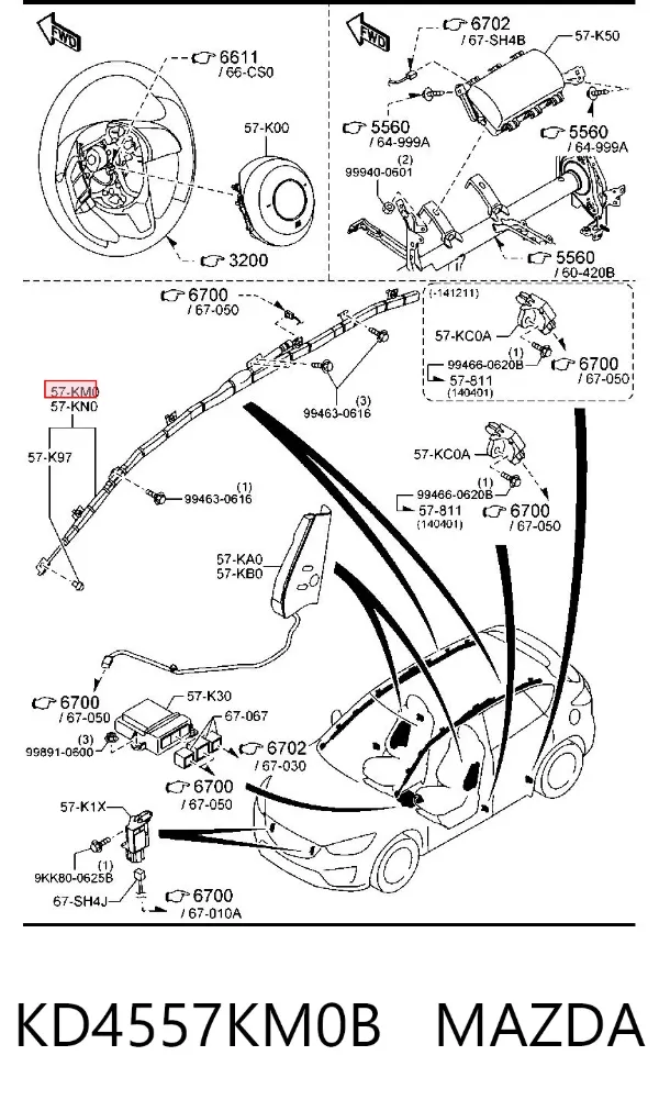 Airbag de cortina lateral derecha KD4557KM0B Mazda