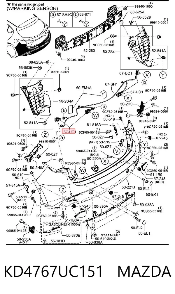 Sensor de aparcamiento trasero KD4767UC151 Mazda