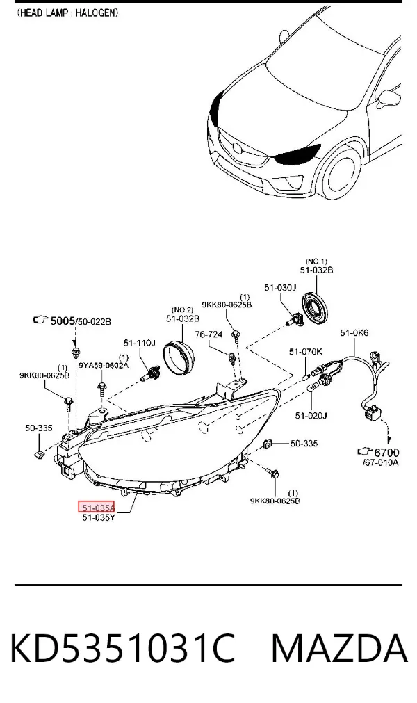 Faro derecho KD5351031C Mazda