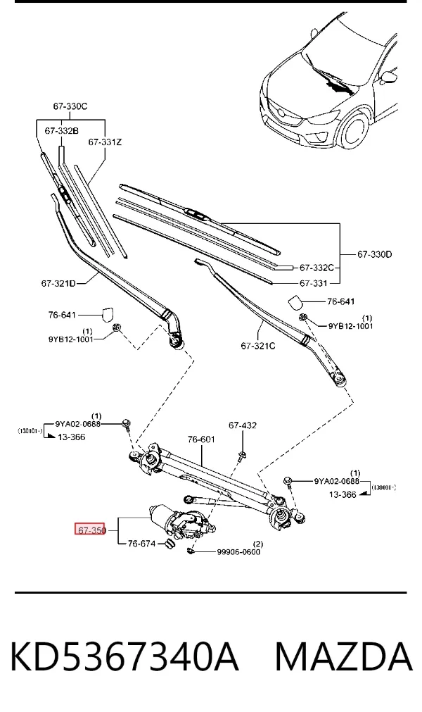 Motor limpiaparabrisas KD5367340A Mazda