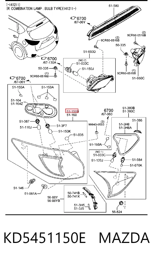 Piloto trasero exterior derecho KD5451150E Mazda