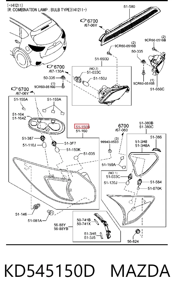 Piloto trasero exterior derecho KD545150D Mazda